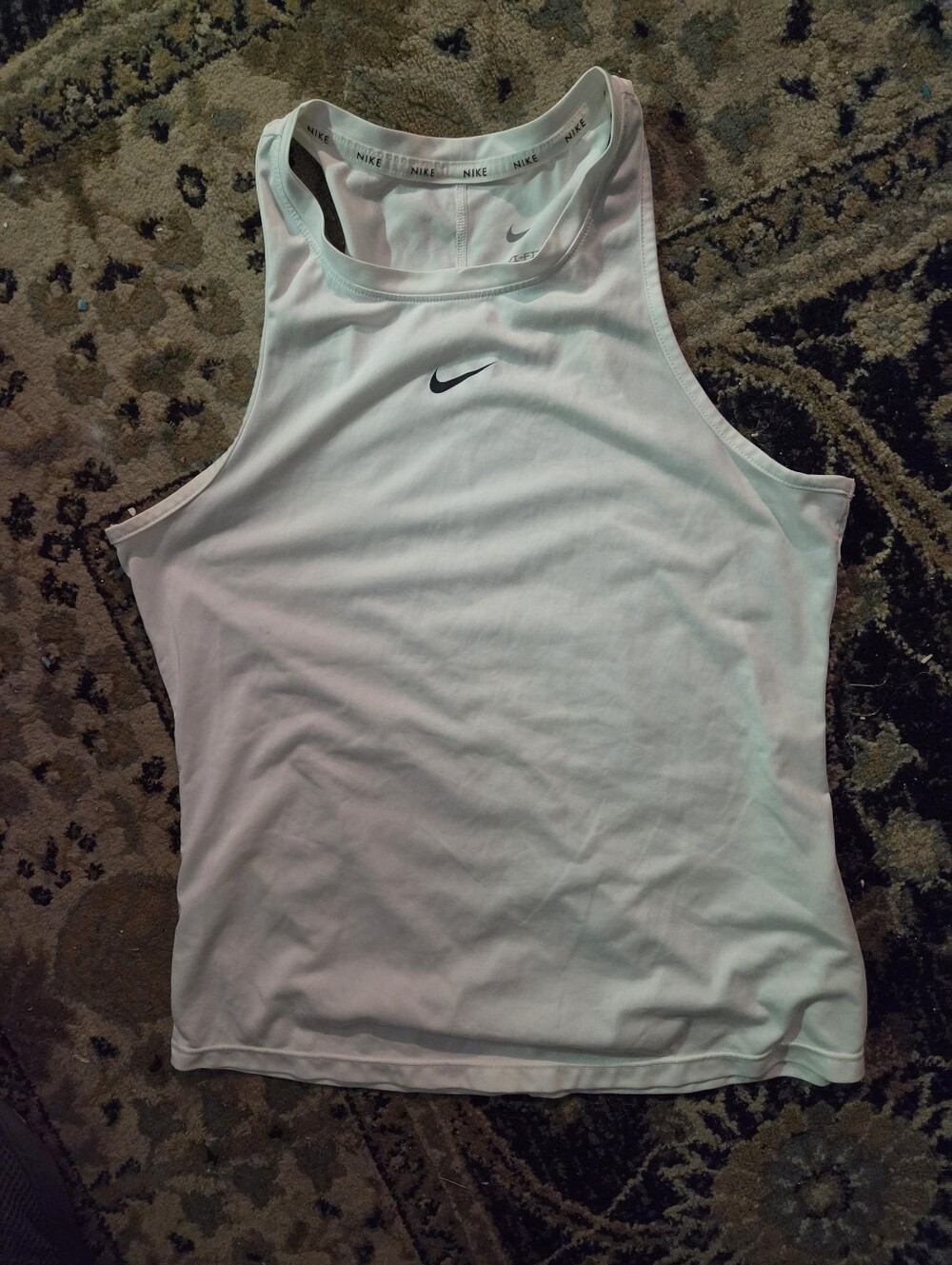 Nike Womans White Swim Tank with Black Swoosh